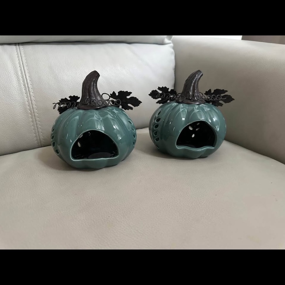 Teal Pumpkin Candle Holders
